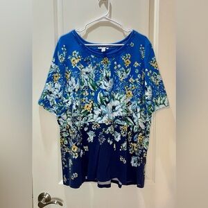 Isaac Mizrahi Blue Floral Short Sleeve Top Size 2X
